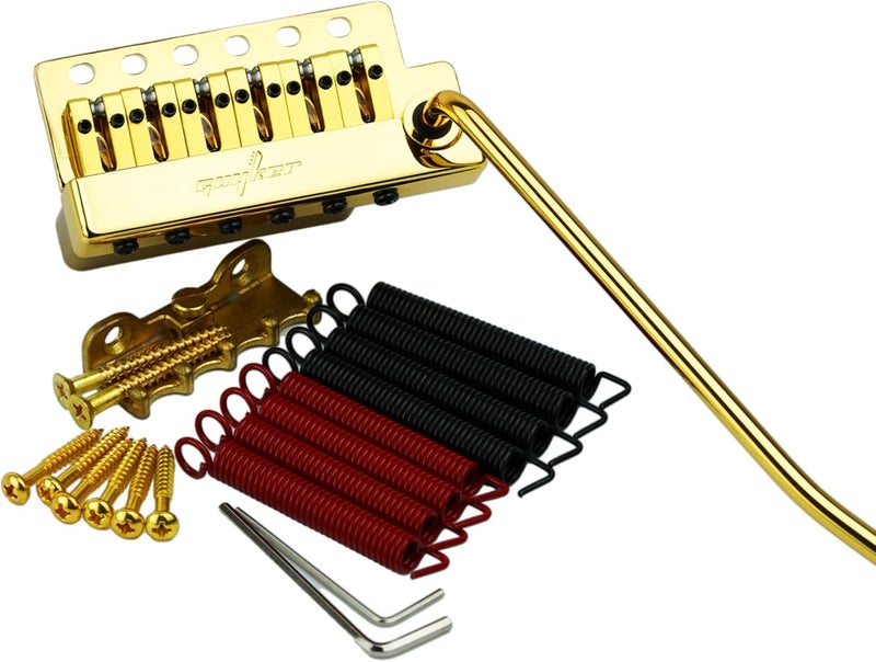 guyker Guitar Tremolo Bridge String Spacing 10.5MM with Brass Roller Saddle and Brass Block & Spring and Claw, Pop-In Vibrato Bar, Complete Install Kit, GG1009AB-T Gold - Image 1